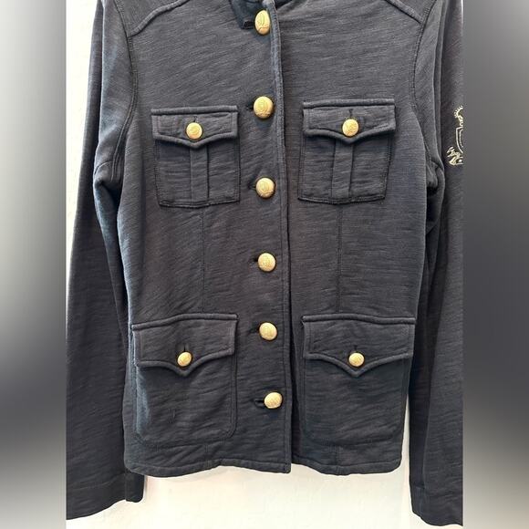TOMMY HILFIGER Navy Military Jacket Gold Crest Buttons Embroidered Sleeve Small - Picture 4 of 8